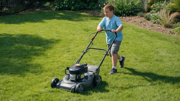 射手座29度のサビアンシンボル：芝生を刈る太った少年