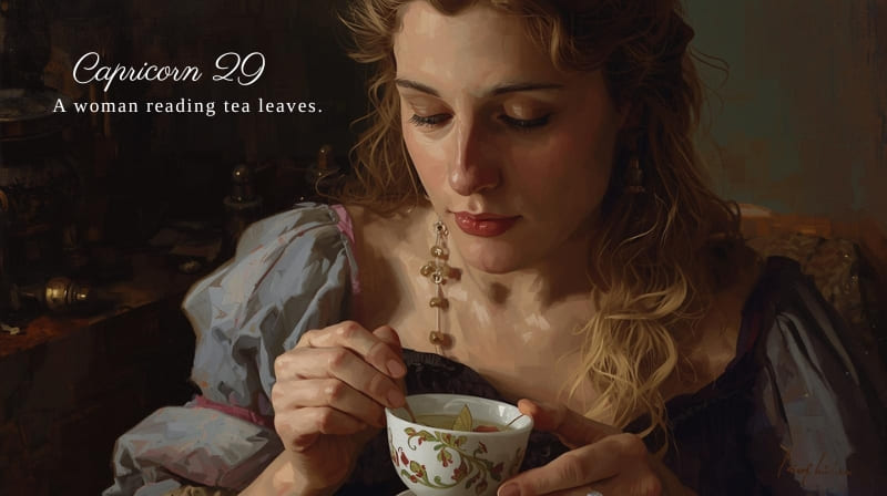 山羊座29度のサビアンシンボル「紅茶占いをする女」